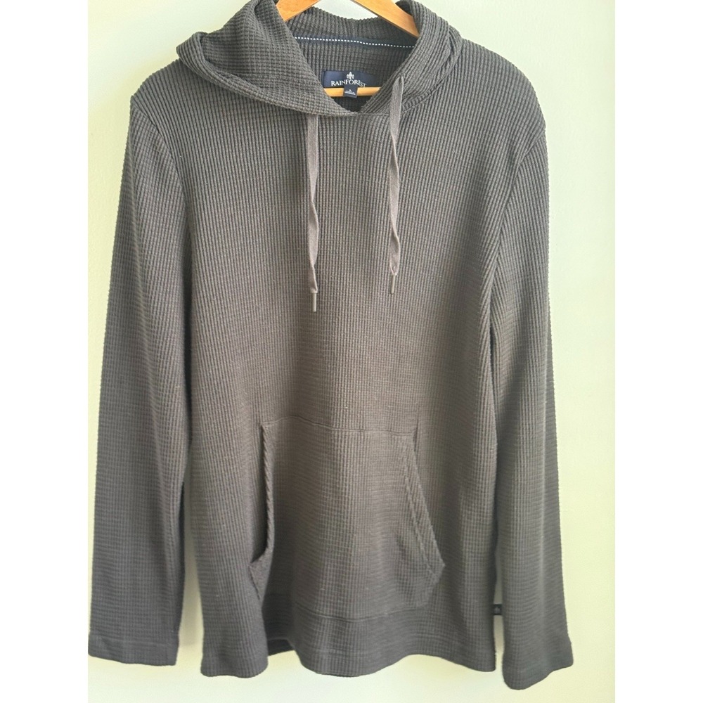 Men's L Rainforest Gray Waffled‎ Texture Hooded Sweatshirt